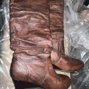 Brown Leather Wedge Boots